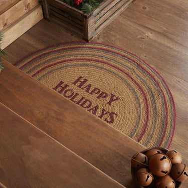 Happy Holidays Stencil Jute Braided Rug Half Circle VHC Brands - The Fox Decor
